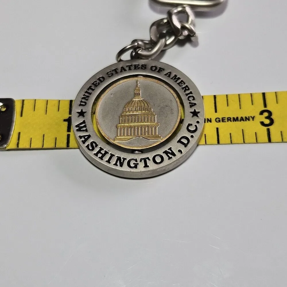 Vintage United States Washington DC Silver Tone Metal Spinner Keychain